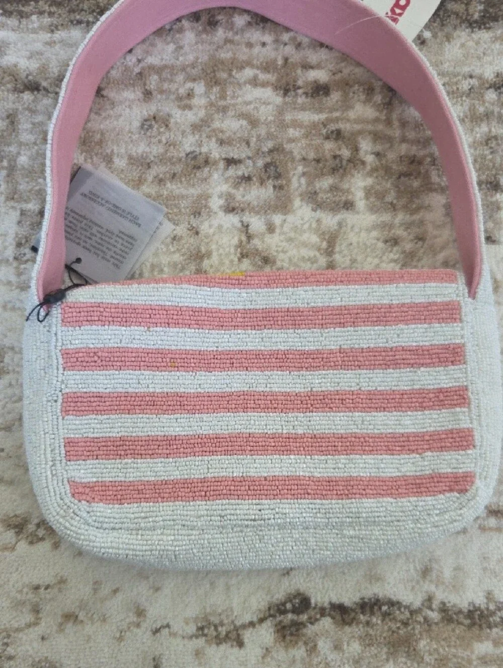 Lemon and Pink Striped Beaded Bag